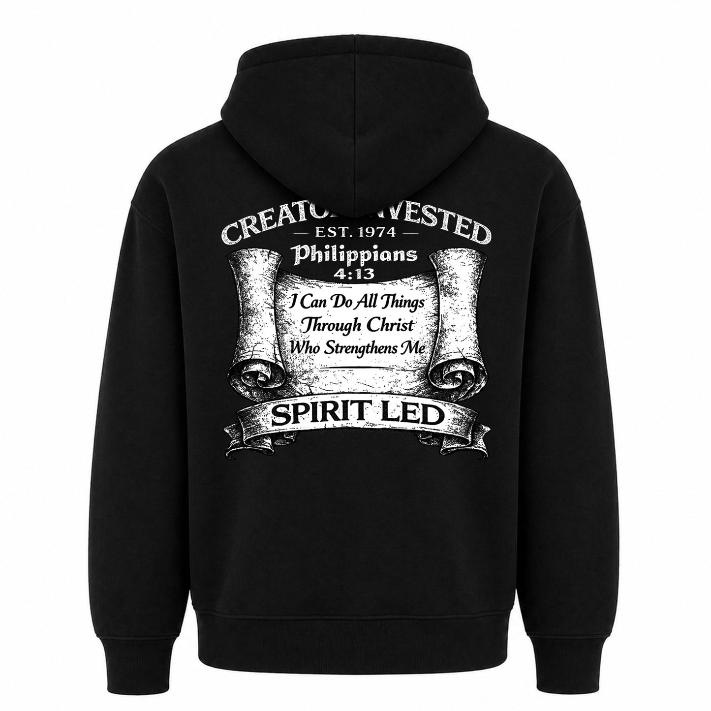 Black Hoodie Back - Philippians 4:13 Scroll