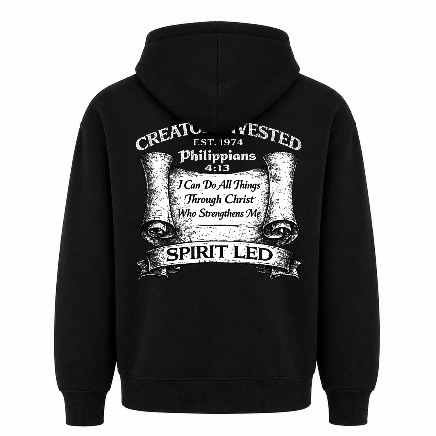 Black Hoodie Back - Philippians 4:13 Scroll