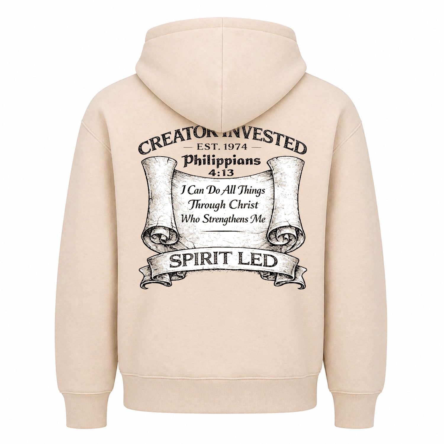 Dust Hoodie Back - Philippians 4:13 Scroll