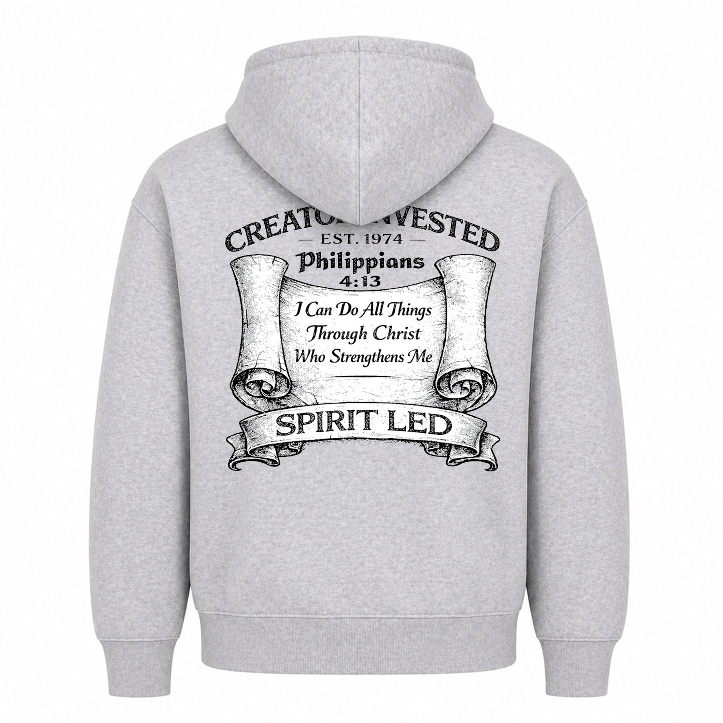 Grey Hoodie Back - Philippians 4:13 Scroll