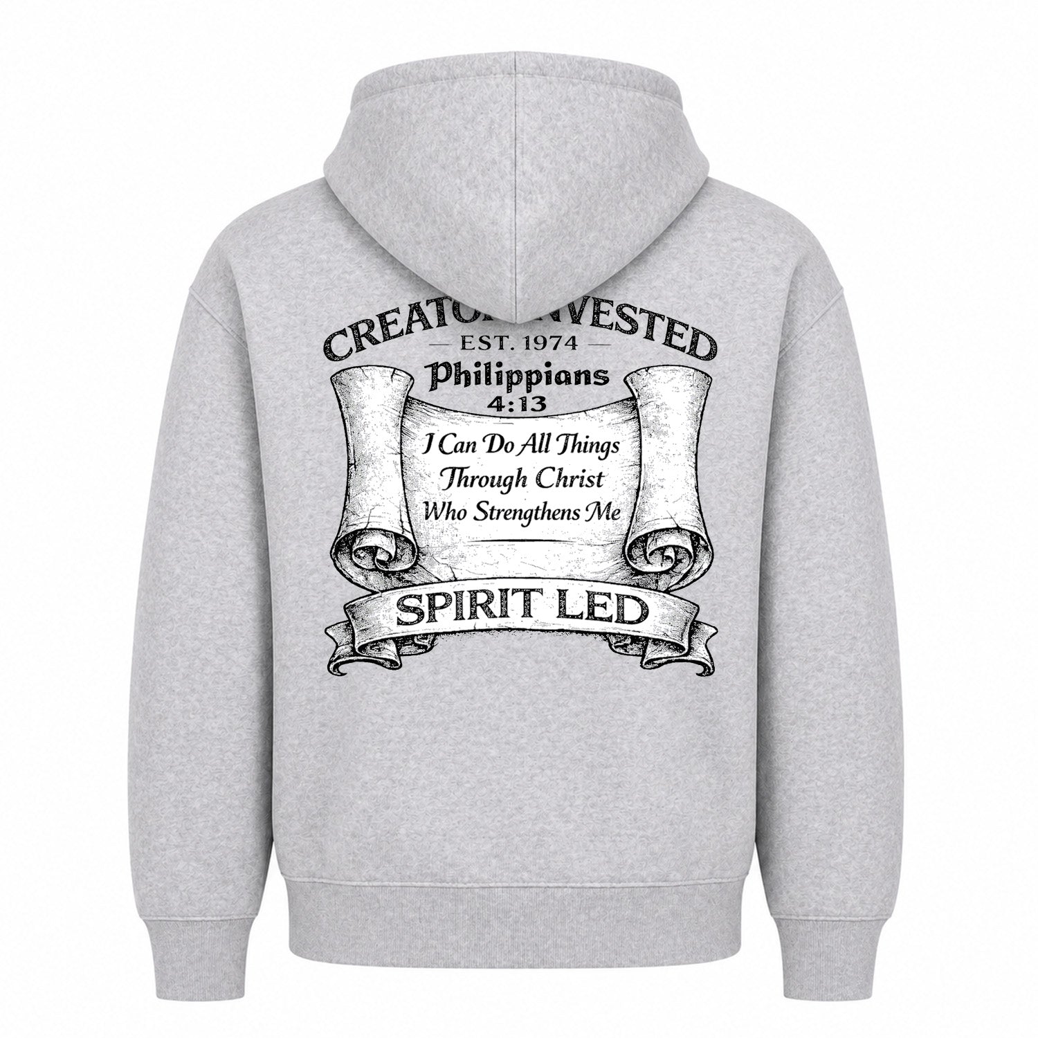Grey Hoodie Back - Philippians 4:13 Scroll