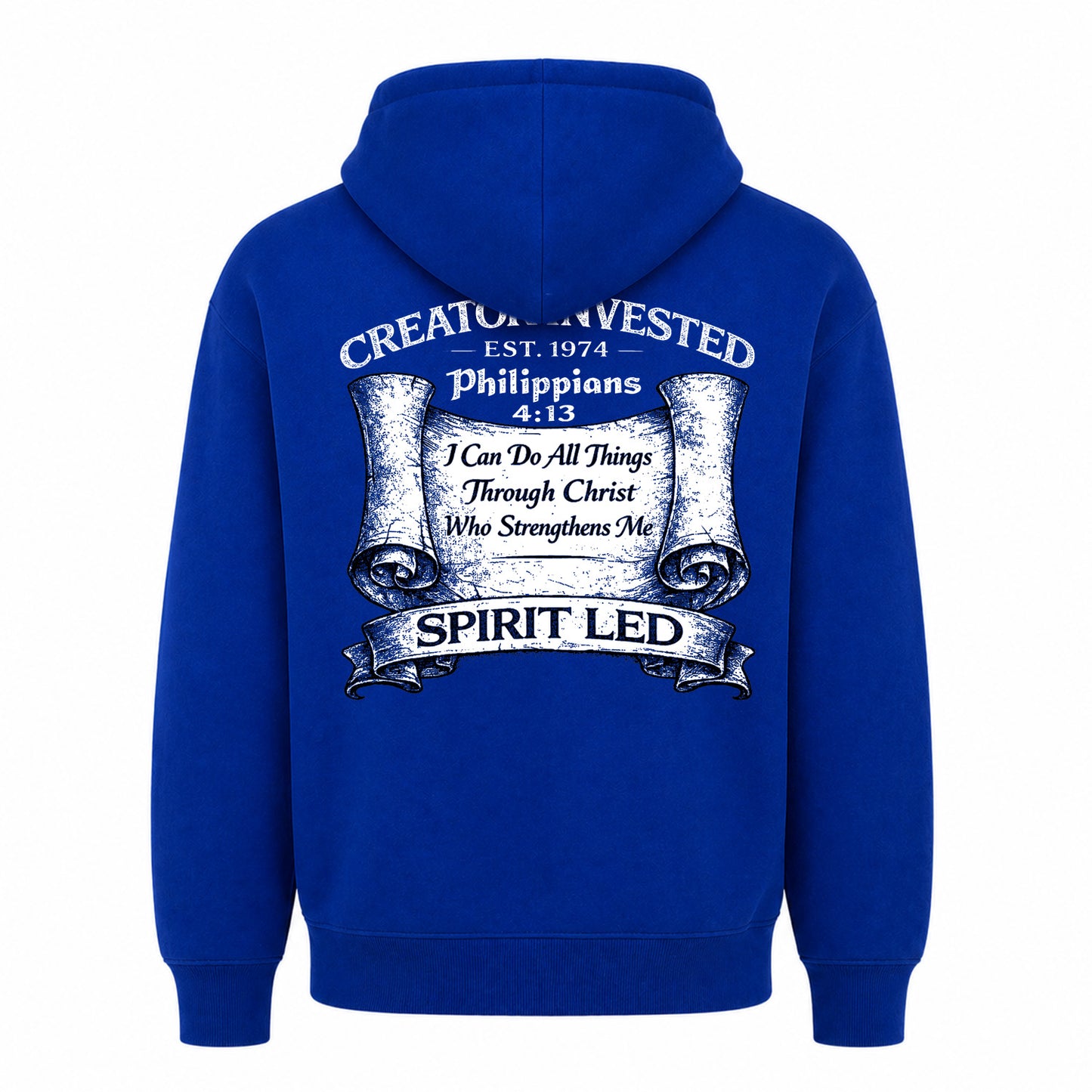 Royal Hoodie Back - Philippians 4:13 Scroll