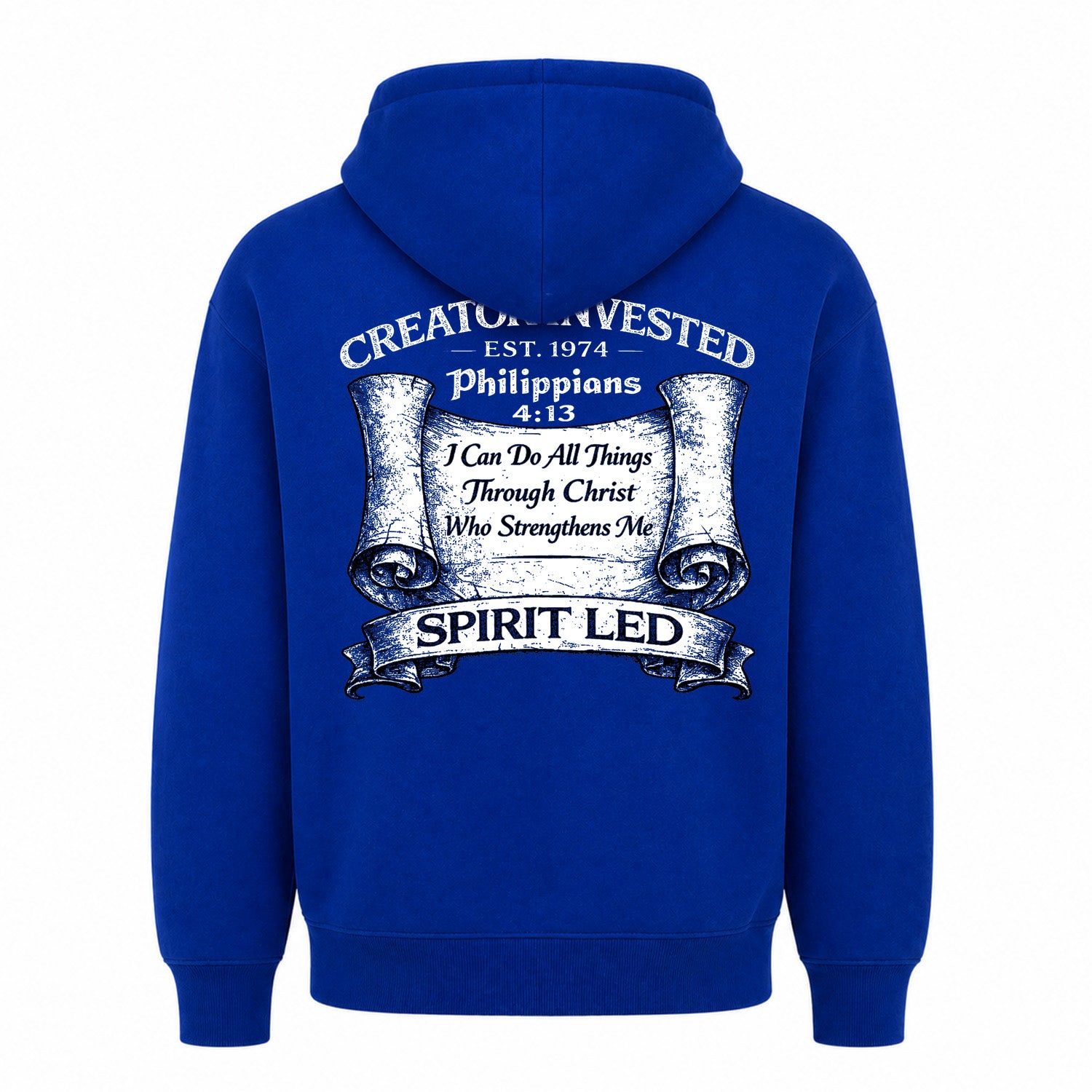 Royal Hoodie Back - Philippians 4:13 Scroll