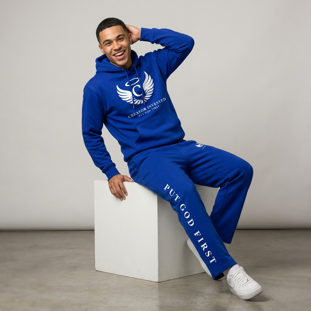 Creator Invested Scroll Sweatsuit Royal - Lifestyle Male Seated