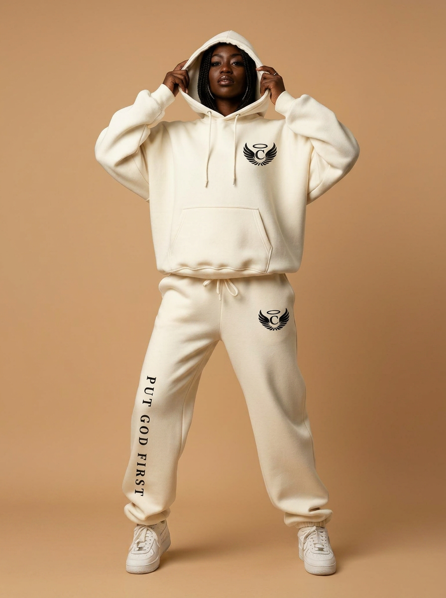 Put God First Sweatsuit Set - Cream