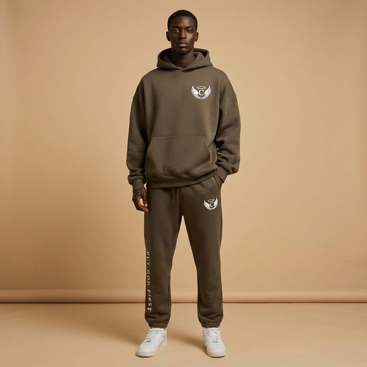 Put God First Sweatsuit Set - Walnut